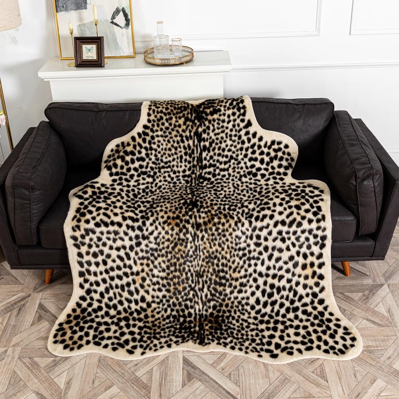 yingda1992 Leopard Area Rug Animals Printed Hide Mats Faux Fur Cowhide Skin Carpet for Home Office, Living Room, Bedroom, 5.2ft x 6.5ft (160 x 200cm) - Image 3